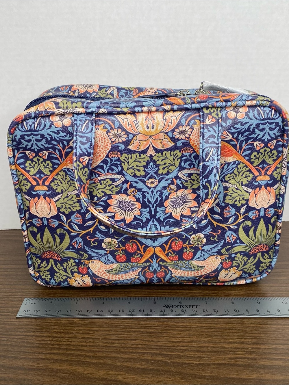 William Morris Navy Strawberry Thief Cosmetic Travel Case - Picture 10 of 10